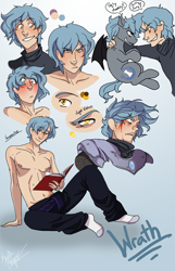 Size: 838x1300 | Tagged: safe, artist:the-orator, oc, oc only, species:pony, blood, clothing, human ponidox, humanized, ponidox, sketch, sketch dump, solo, topless, wrath