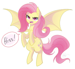 Size: 900x834 | Tagged: safe, artist:haydee, character:flutterbat, character:fluttershy, species:bat pony, species:pony, female, hissing, race swap, solo