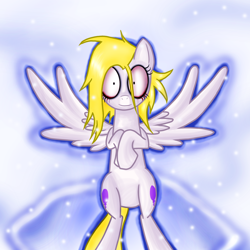 Size: 1400x1400 | Tagged: safe, artist:myhysteria, character:surprise, species:pegasus, species:pony, g1, bloodshot eyes, both cutie marks, female, g1 to g4, generation leap, mare, on back, snow, snow angel, solo