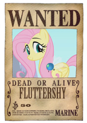 Size: 600x849 | Tagged: safe, artist:lightdegel, character:fluttershy, crossover, female, one piece, parasprite, solo, tony tony chopper, wanted, wanted poster