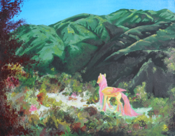 Size: 3887x3029 | Tagged: safe, artist:cuttledreams, character:fluttershy, acrylic painting, description at source, deviantart, female, painting, scenery, solo, traditional art