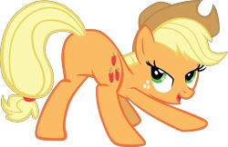 Size: 5604x3641 | Tagged: safe, artist:sircinnamon, character:applejack, species:earth pony, species:pony, applebutt, face down ass up, featureless crotch, female, looking back, plot, simple background, solo, sunshine sunshine, transparent background, vector