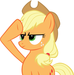 Size: 4249x4281 | Tagged: safe, artist:sircinnamon, edit, character:applejack, absurd resolution, female, rainbow dash salutes, recolor, salute, simple background, solo, transparent background, vector