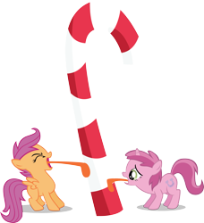 Size: 2887x3171 | Tagged: safe, artist:sircinnamon, character:scootaloo, species:pegasus, species:pony, species:unicorn, 8 foot candy cane, candy cane, high res, licking, simple background, stuck, tongue out, tongue stuck to pole, transparent background, vector