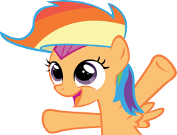 Size: 3439x2625 | Tagged: safe, artist:sircinnamon, character:scootaloo, species:pegasus, species:pony, female, filly, high res, open mouth, rainbow wig, simple background, smiling, solo, transparent background, vector, wig