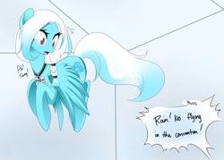 Size: 900x645 | Tagged: safe, artist:haydee, oc, oc only, species:pegasus, species:pony, bronycon, dialogue, female, flying, mare, raincloud, solo, speech bubble