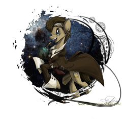 Size: 1900x1772 | Tagged: safe, artist:nastylady, character:doctor whooves, character:time turner, species:pony, clothing, doctor who, goggle, male, simple background, solo, sonic screwdriver, space, stallion, steampunk, suit, the doctor, transparent background