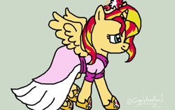 Size: 632x398 | Tagged: safe, artist:sketch-shepherd, character:sunset shimmer, species:alicorn, species:pony, alicornified, clothing, coronation dress, dress, female, race swap, shimmercorn, solo