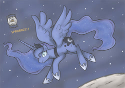 Size: 1017x721 | Tagged: safe, artist:soulspade, character:princess luna, species:alicorn, species:pony, g4, crossover, female, mare, moon, no pupils, personality core, portal (valve), space, space core
