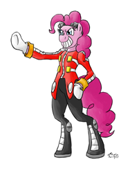 Size: 1350x1800 | Tagged: safe, artist:kudalyn, character:pinkie pie, species:anthro, species:unguligrade anthro, arm hooves, crossover, doctor eggman, female, simple background, solo, sonic the hedgehog (series), white background