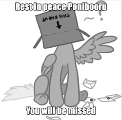 Size: 1014x996 | Tagged: safe, artist:maximillianveers, edit, character:derpy hooves, species:pegasus, species:pony, g4, box, female, mare, meta, one wing out, ponibooru, pony in a box, sad, solo, text
