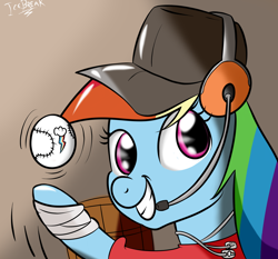 Size: 1500x1400 | Tagged: safe, artist:icebreak23, character:rainbow dash, species:pegasus, species:pony, g4, baseball, cosplay, female, mare, rainbow scout, scout, solo, team fortress 2