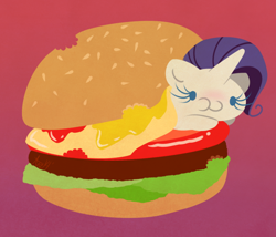 Size: 700x600 | Tagged: safe, artist:anzicorn, character:rarity, species:pony, burger, chibi, cute, female, food, meat, micro, ponies in food, raribetes, rariburger, rerity, sandwich, solo, tiny, tiny ponies, tomato