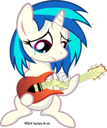 Size: 4209x5000 | Tagged: safe, artist:apony4u, character:dj pon-3, character:vinyl scratch, species:pony, species:unicorn, absurd resolution, bass guitar, broken, crying, female, guitar, hooves, horn, mare, musical instrument, simple background, sitting, solo, transparent background, vector
