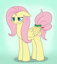 Size: 500x560 | Tagged: safe, artist:marindashy, character:fluttershy, annoyed, female, floppy ears, frown, solo, tail bow, unamused