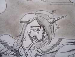 Size: 1280x960 | Tagged: safe, artist:loboguerrero, character:princess cadance, crying, female, monochrome, solo