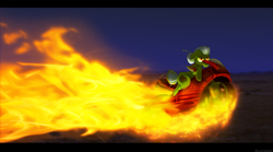Size: 2516x1398 | Tagged: safe, artist:lova-gardelius, character:granny smith, female, fire, motorcycle, solo
