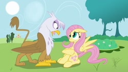 Size: 1280x720 | Tagged: safe, artist:secoh2000, character:fluttershy, character:gilda, species:griffon, duo, flutterbuse