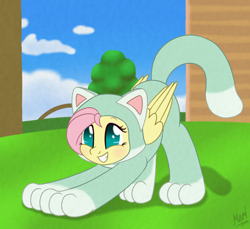 Size: 1200x1100 | Tagged: safe, artist:marindashy, character:fluttershy, cat costume, clothing, crossover, cute, female, fluttercat, shyabetes, solo, super mario 3d world, super mario bros.