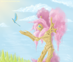 Size: 1052x900 | Tagged: safe, artist:pooryorick, character:fluttershy, species:anthro, species:bird, ent, female, fluttertree, lord of the rings, profile, solo, species swap, tree