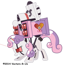 Size: 4902x5000 | Tagged: safe, artist:apony4u, character:sweetie belle, species:pony, species:unicorn, sweetie bot, absurd resolution, female, filly, foal, hooves, horn, robot, simple background, solo, teeth, transparent background, weapon