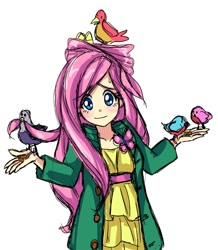 Size: 696x800 | Tagged: safe, artist:semehammer, character:fluttershy, clothing, dress, humanized, looking at you, shrug, shrugpony, wip