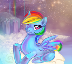 Size: 900x810 | Tagged: safe, artist:erinliona, character:rainbow dash, cloud, cloudsdale, cloudy, female, night, solo, spread wings, stars, wings