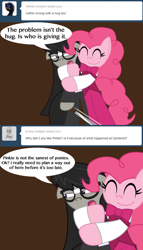 Size: 500x876 | Tagged: safe, artist:sonic-chaos, character:octavia melody, character:pinkie pie, ask, clothing, four string samurai, glasses, suit, tumblr
