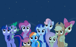 Size: 2560x1600 | Tagged: safe, artist:regolithx, character:apple bloom, character:applejack, character:fluttershy, character:pinkie pie, character:rainbow dash, character:rarity, character:scootaloo, character:spike, character:sweetie belle, character:twilight sparkle, species:pegasus, species:pony, night, stargazing