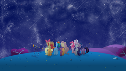 Size: 2560x1440 | Tagged: safe, artist:regolithx, character:apple bloom, character:applejack, character:fluttershy, character:pinkie pie, character:rainbow dash, character:rarity, character:scootaloo, character:sweetie belle, character:twilight sparkle, species:pegasus, species:pony, stargazing, telescope