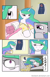 Size: 792x1224 | Tagged: safe, artist:donzatch, character:princess celestia, comic:tale of twilight, bed, blood moon, clothing, comic, crying, female, grimdark series, moon, pajamas, pillow, solo