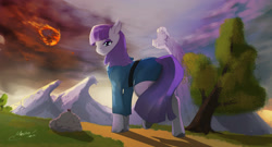 Size: 2376x1280 | Tagged: safe, artist:mechagen, character:boulder, character:maud pie, female, meteor, solo