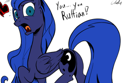 Size: 1280x865 | Tagged: safe, artist:cs, artist:venezolanbrony, edit, character:princess luna, species:alicorn, species:pony, female, frown, heart, insult, looking at you, looking back, mare, moonbutt, open mouth, plot, raised hoof, raised leg, ruffian, shocked, simple background, solo, talking, tongue out, transparent background, wide eyes