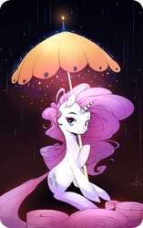 Size: 1196x1900 | Tagged: safe, artist:inkytophat, character:rarity, female, long tail, rain, solo, umbrella