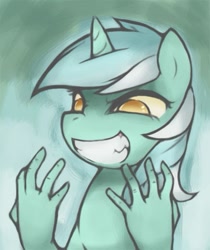 Size: 395x471 | Tagged: safe, artist:soulspade, character:lyra heartstrings, species:pony, species:unicorn, g4, female, hand, insanity, mare, no pupils, solo, unlimited power
