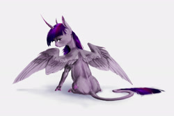 Size: 3000x2000 | Tagged: safe, artist:cuttledreams, character:twilight sparkle, character:twilight sparkle (alicorn), species:alicorn, species:classical unicorn, species:pony, curved horn, female, leonine tail, looking back, mare, sitting, solo
