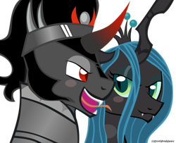 Size: 800x650 | Tagged: dead source, safe, artist:sketch-shepherd, character:king sombra, character:queen chrysalis, ship:chrysombra, antagonist, licking, shipping