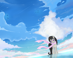 Size: 2000x1600 | Tagged: safe, artist:cyanaeolin, character:octavia melody, clothing, cloud, cloudy, female, scarf, scenery, solo, surreal