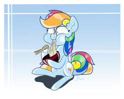Size: 1004x801 | Tagged: safe, artist:trace-101, character:rainbow dash, chopsticks, eating, female, food, ramen, solo