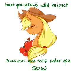 Size: 2723x2669 | Tagged: safe, artist:rubyrue, character:applejack, bust, eyes closed, female, mouthpiece, positive message, positive ponies, solo