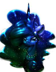Size: 1341x1709 | Tagged: safe, artist:carligercarl, character:princess luna, species:alicorn, species:pony, bust, ethereal mane, female, galaxy mane, jewelry, necklace, portrait, solo, space, stars