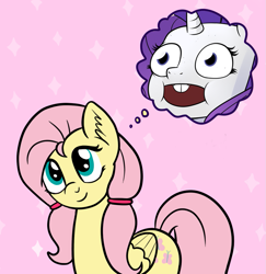 Size: 961x990 | Tagged: safe, artist:marindashy, edit, character:fluttershy, character:rarity, alternate hairstyle, bucktooth, thought bubble
