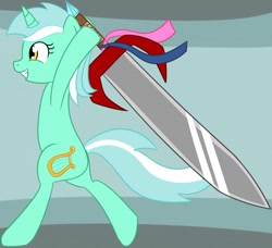 Size: 640x583 | Tagged: safe, artist:alexstrazse, character:lyra heartstrings, species:pony, bipedal, female, solo, sword, weapon