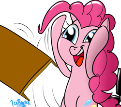Size: 1280x1128 | Tagged: safe, artist:icebreak23, character:pinkie pie, female, reaction image, solo, table flip