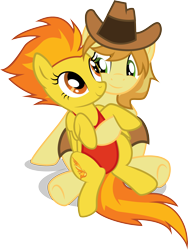 Size: 2586x3442 | Tagged: safe, artist:benybing, character:braeburn, character:spitfire, clothing, crack shipping, cute, female, hug, male, one-piece swimsuit, shipping, simple background, spitburn, straight, swimsuit, transparent background, vector