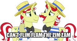 Size: 1024x554 | Tagged: safe, artist:nero-narmeril, character:flam, character:flim, can't flim flam the zim zam, exploitable meme, flim flam brothers, meme