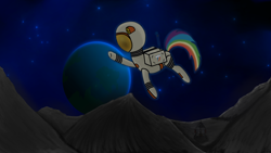Size: 3840x2160 | Tagged: safe, artist:katsu, character:rainbow dash, astrodash, astronaut, clothing, female, moon, planet, solo, space, space suit