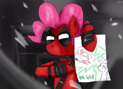 Size: 2750x2000 | Tagged: safe, artist:mlj-lucarias, character:pinkie pie, crossover, deadpool, female, fourth wall, pinkiepool, solo