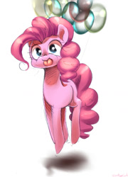 Size: 1431x1993 | Tagged: safe, artist:carligercarl, character:pinkie pie, balloon, female, happy, simple background, solo, then watch her balloons lift her up to the sky, tongue out
