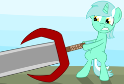 Size: 1868x1267 | Tagged: safe, artist:alexstrazse, character:lyra heartstrings, species:pony, bipedal, female, filly, solo, sword
